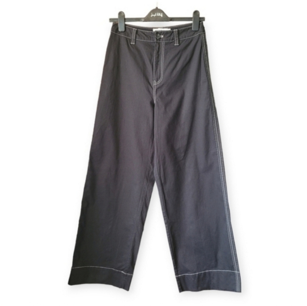 twik Black Wide-Leg Jeans with Contrast White Stitching